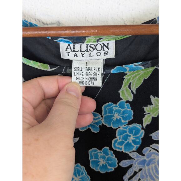 Vtg 1990s Silk Floral Midi Dress Womens Large Allison Taylor Dark Fairy Grunge - Picture 4 of 9